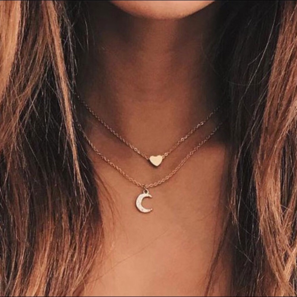 Moon & Heart Gold Tone Choker Necklace